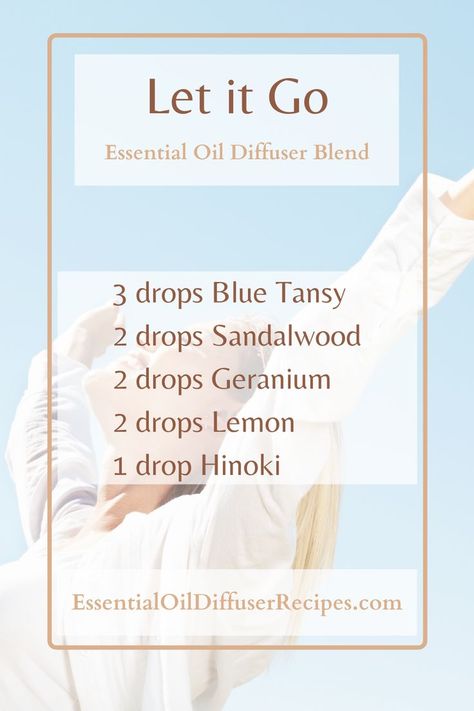 The Let it Go diffuser blend contains blue tansy, sandalwood, geranium, lemon, and hinoki essential oils. Blue Tansy Essential Oil, Essential Oils Herbs, Essential Oil Diffuser Recipes, Oil Diffuser Recipes, Essential Oil Mixes, Blue Tansy, Diffuser Blend, Diffuser Recipes, Essential Oil Diffuser Blends