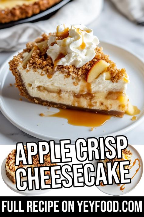 Healthy Apple Cheesecake, Cheesecake Apple Crisp, Cheesecake Recipes Apple, Easy No Bake Cheesecake Recipes, Deserts Recipes Easy Quick, Apple Pie Cheesecake Recipe, Apple Cheesecake Pie, Fall Cheesecake Recipes, Cheesecake Recipes Easy