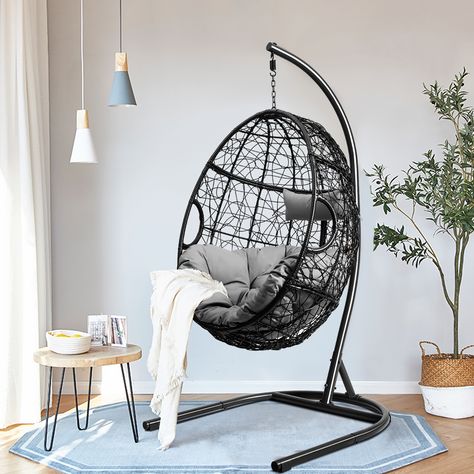 Free 2-day shipping. Buy Costway Hammock Chair with Stand Hanging Cushioned Swing Egg Chair at Walmart.com Hammock Chair With Stand, Hammock Chair Stand, Hanging Hammock Chair, Hanging Egg Chair, Hanging Hammock, Hammock Stand, Comfortable Pillows, Swing Chair, Seat Design