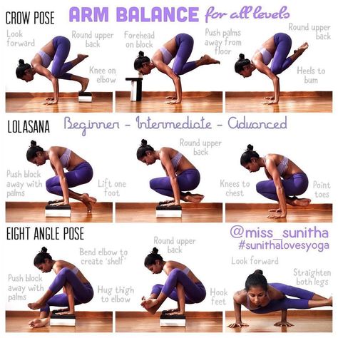 Arm balance is a type of asana that doesn't happen over night. Here are some variations for beginner, intermediate and advanced. This article will teach you some of the best exercises to improve your flexibility, the  can do it in 10 minutes! Once the wor Emma Fitness, Good Night Yoga, Arm Balance, Arte Yoga, Poses For Beginners, Crow Pose, Yoga For Balance, Yoga Tutorial, Yoga Beginners