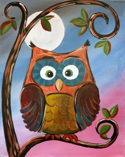 ⛄ l๏שє tђเร ❄ Canvas Painting Projects, 수채화 그림, Owl Painting, Night Painting, Beginner Painting, Owl Art, Art Painting Acrylic, Painting Class, Diy Canvas