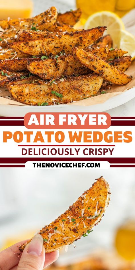 With crispy outsides, fluffy centers, and zesty seasoning, these Air Fryer Potato Wedges are a fun and tasty family favorite! Air Fryer Potato Wedges, Frying Recipes, Air Fryer Potato, Crispy Potato Wedges, New Air Fryer Recipes, Air Fryer Recipes Snacks, Potato Wedges Recipe, Healthy Air Fryer, Wedges Recipe