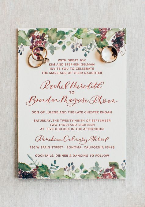 Elegant Fall Wine Country Wedding Invitation | Ramekins Culinary School Bright Room, Autumn Wine, Room Studio, Traditional Wedding Invitations, Rustic Aesthetic, All White Wedding, Bridal Ideas, Watercolor Greenery, Country Wedding Invitations