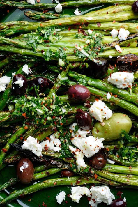 Charred Asparagus With Green Garlic Chimichurri Recipe - NYT Cooking Chimichurri Recipe, Green Garlic, Herb Sauce, How To Cook Asparagus, Nyt Cooking, Fresh Asparagus, Asparagus Recipe, Vegetable Sides, Veggie Sides