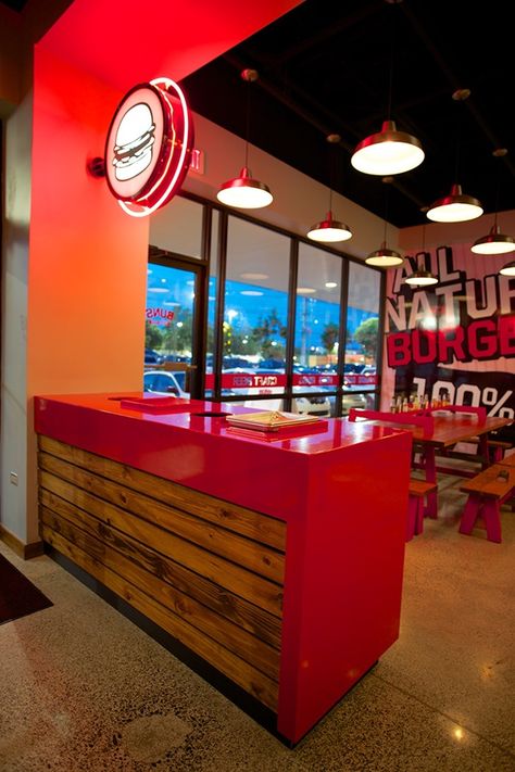 Buns Burger Shop on Behance Black And Red Restaurant, Burger House Interior Design, Fastfood Restaurant Interior, Small Burger Shop, Small Burger Shop Design, Burger Shop Interior Design, Fast Food Shop Design, Burger Shop Design, Resturant Interior Design