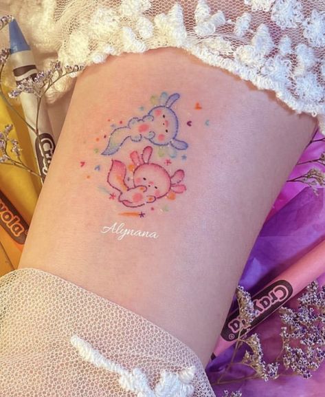 Small Axolotl Tattoo, Axalotal Tattoo, Axolotl Tattoo Cute, Kawaii Pokemon Tattoo, Axolotl Tattoo Ideas, Funny Tattoo Designs, Kawaii Tattoo Ideas, Axolotl Tattoo, Funny Tattoo