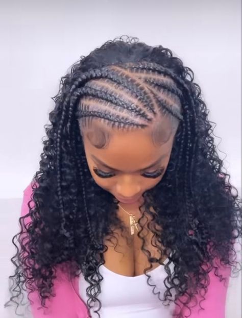 Growing Long Hair, Half Braided Hairstyles, Curly Braided Hairstyles, Mixed Curly Hair, Feed In Braids Hairstyles, Quick Natural Hair Styles, Cute Curly Hairstyles, Quick Weave Hairstyles, Braided Cornrow Hairstyles