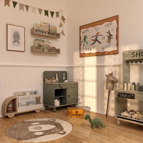 Mix and Match a custom teddy print with some of our latest designs from the ‘Funky Friends’ collection 🕺🏼🧸🤍 #nursery #playroomdecor #playroom Vintage Modern Playroom, Vintage Inspired Playroom, Vintage Playroom Ideas, Farm Theme Playroom, Country Playroom, Farm Playroom, Vintage Playroom, Bloxburg Designs, Kids Rooms Inspo