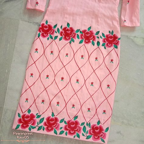 Bedsheet Painting, Fabric Paint Shirt, Silk Ribbon Embroidery Patterns, Fabric Painting Techniques, Hand Painted Dress, Fabric Painting On Clothes, Flower Drawing Tutorials, Embroidery Wall Art, Fabric Paint Designs