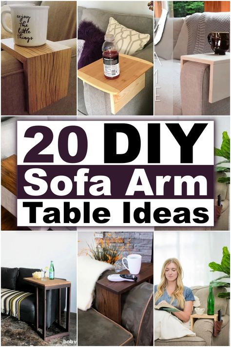 20 DIY Sofa Arm Table Ideas You Can Make Easily - DIY Crafts Couch Armrest Table Diy, Table For Couch Arm, Diy Sofa Arm Table, Sofa Arm Table Diy, Couch Arm Table Diy, Diy Couch Table, Couch Tray, Couch Arm Table, Sofa Arm Table