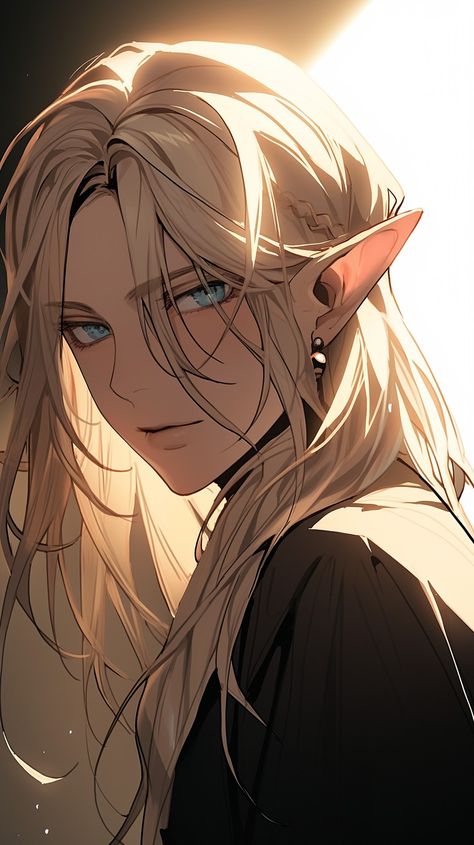 Male Elf White Hair, Blond Elf Male, Blonde Elf Male, Elf Male Character Design, Anime Elf Boy, Dnd High Elf, Elf Oc Male, Winged Elf, Blonde Elf