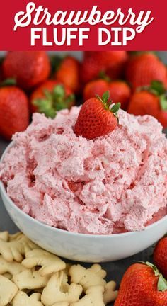 This Strawberry Fluff Dip is your favorite picnic salad in dessert dip form! With only five ingredients, you can whip this up in just a few minutes! Strawberry Cheese Ball, Easy Dessert Dip Recipes 3 Ingredients, Strawberry Cheese Ball Recipes, Strawberry Dipping Sauce, Fluff Dip Recipes, Fruit Dip Fluff, Pink Dips Food, Summer Dessert Dips, Cool Whip Dip Recipes