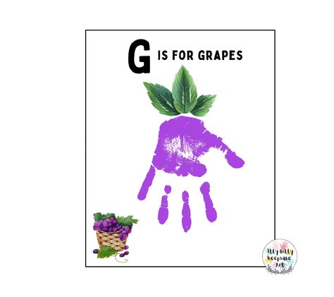 Letter G Handprint Craft Art Printable Template / Alphabet Crafts Letter G Handprint, G Is For Grapes, Handprint Template, Handprint Printable, Alphabet Crafts Preschool, Craft Preschool, Teacher Art, Preschool Activities Toddler, File Template