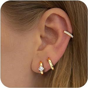 Ear studs Gold Cartilage Earring, Gold Cartilage Earrings, Dainty Gold Earrings, Helix Piercing Jewelry, Amazon Jewelry, Gold Earrings For Women, Flat Back Earrings, Small Hoop Earrings, Cartilage Earring