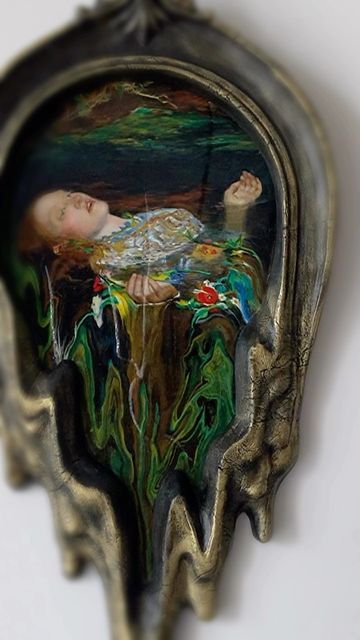 Painting With Sculpture, Melting Frame, Melting Picture Frame, Fancy Painting Frame, Goth Academia, Gothic Oil Painting Art, Creepy Framed Art, Goth Oil Paintings, Art Nostalgia