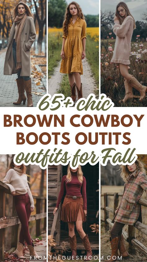 women wear brown cowboy boots outfits for fall, western outfits Brown Cowboy Boots Outfit Plus Size, Ladies Cowboy Boots Outfits, Cowgirl Boots Outfit Work, Brown Ankle Cowboy Boots Outfit, Outfits For Brown Boots, Dresses With Short Cowboy Boots, Fall Western Boot Outfit, Brown Suede Boots Outfit Fall, Tan Suede Cowboy Boots Outfit