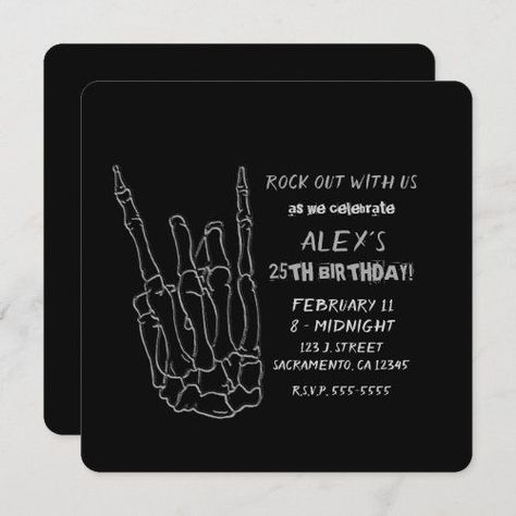 Rock And Roll Birthday Party, Emo Party, Black Birthday Party, Bachelor Party Invitations, Rock Star Birthday, Black Birthday, Beer Birthday, 13th Birthday Parties, Star Black