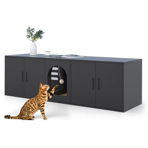 Free Shipping! Amunrbrek Litter Box Furniture for 2 Cats, Wooden Long Cat Litter Box Enclosure with Double Room, Black - Walmart.com Hidden Litter Box Ideas, Laundry Room Apartment, Cat Litter Enclosure, Cat Litter Furniture, Cat Furniture Ideas, Spoiled Cat, Litter Box Ideas, Furniture Aesthetic, Furniture Ideas For Small Spaces