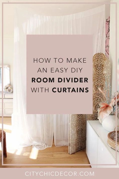 Live in a studio apartment and need to create a room divider? Need some studio apartment ideas? Learn how to create a cheap chic room divider with just curtains #roomdivider #roomdividerideas #studioapartmentideas #tinystudioapartmentideas #studioapartmentdecorating #decoratingonabudget #smallapartmentideas Room Dividers Curtains & Drapes, Studio Apartment Layout Room Dividers Curtains, Curtain Studio Divider, Studio Apartment Divider Ideas Curtains, Cloth Room Dividers, Sheer Curtain Room Divider Ideas, Seperate Bedroom Idea, Wire Curtain Room Divider, Using A Curtain As A Room Divider