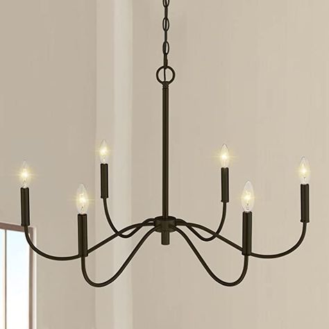 Bunkos Farmhouse Black Chandelier Rustic Candle 6-Light Pendant Light 30 Inches Adjustable Height Ceiling Light Fixture for Living Room Kitchen Island Dining Room Bedroom Foyer - - Amazon.com Farmhouse Black Chandelier, Black Chandelier Dining Room, Candle Ceiling, Black Candelabra, Chandelier Rustic, Gold Light Fixture, Coastal Colonial, Rustic Candle, Gold Pendant Lighting