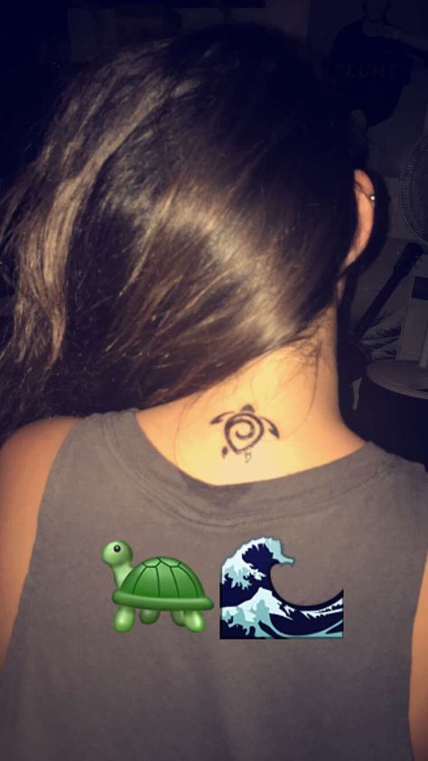 Small tribal turtle tattoo on back of neck Tattoo On Back Of Neck, Tortoise Tattoo, Tattoo On Back, Turtle Tattoo Designs, Flower Tattoo Back, Hawaiian Tattoo, Spine Tattoos For Women, Turtle Tattoo, Spine Tattoos