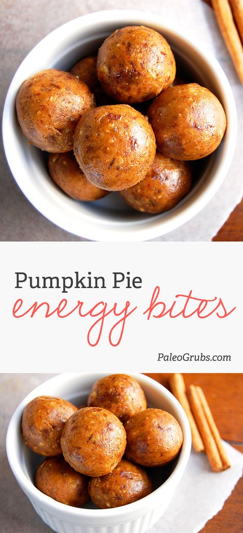 You need to try these pumpkin pie energy bites! My friends LOVE them and request them every time they come over. They are perfect for a quick snack or wholesome sweet treat. So yummy. Weight Watcher Desserts, Whole 30 Snacks, Energy Bites Recipes, Mug Cakes, Low Carb Dessert, Paleo Treats, Quick Snack, Recipe 30, Paleo Snacks