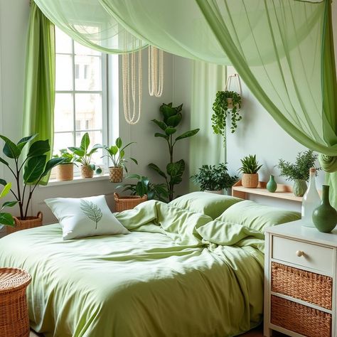 Create a calming and inviting space by incorporating lush plants, soft green textiles, and natural elements. Perfect for unwinding and rejuvenating, this serene green bedroom decor will turn your bedroom into a tranquil haven. . #ad #GreenBedroomDecor #PlantLover #HomeDecor #TranquilSpace #NaturalElements #BedroomOasis Green Aesthetic Bedroom Ideas, Purple Green Bedroom, Green And Purple Bedroom, Soft Decor, Cottagecore Bedroom, Green Bedroom Decor, Lush Plants, Aesthetic Bedroom Ideas, Purple Bedroom