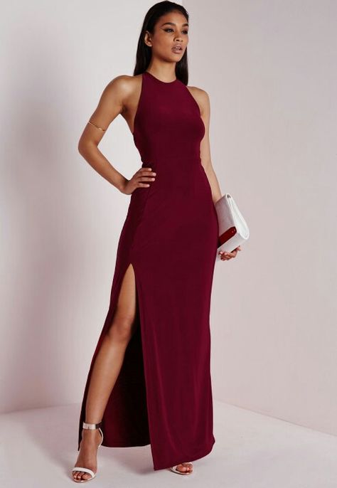 Bordeaux dress Side Split Maxi Dress, Burgundy Maxi Dress, Long Gowns, Split Maxi Dress, Red Dresses, Burgundy Dress, Homecoming Dress, Quinceanera Dresses, Side Split