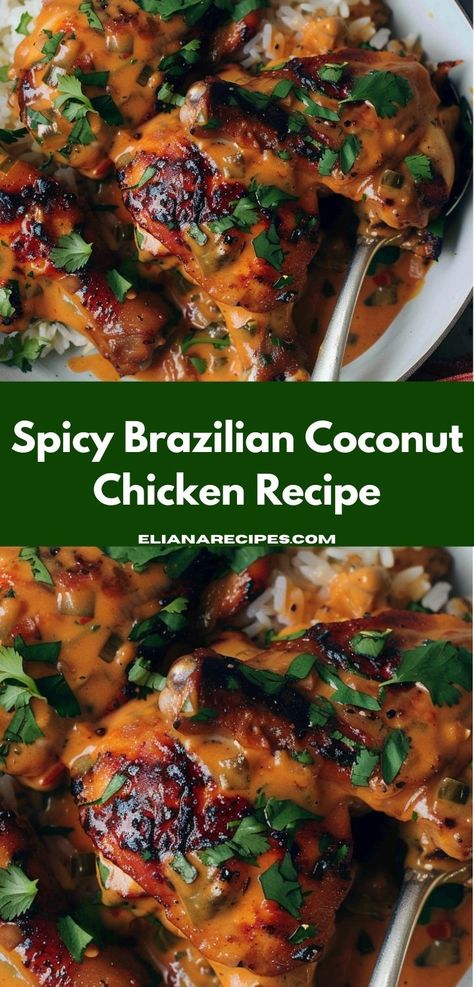 Searching for chicken dinner ideas? This Spicy Brazilian Coconut Chicken Recipe is a fantastic option! It’s one of the best dinner ideas easy to make, perfect for family meals or a romantic dinner for two. Spicy Brazilian Coconut Chicken, Island Dinner Recipes, Rustic Chicken Recipes, Spicy Mediterranean Chicken, Easy Fall Dinner Ideas Chicken, Romantic Chicken Dinner For Two, Family Fall Dinner Ideas, Healthy Recipes Black People, Healthy American Recipes