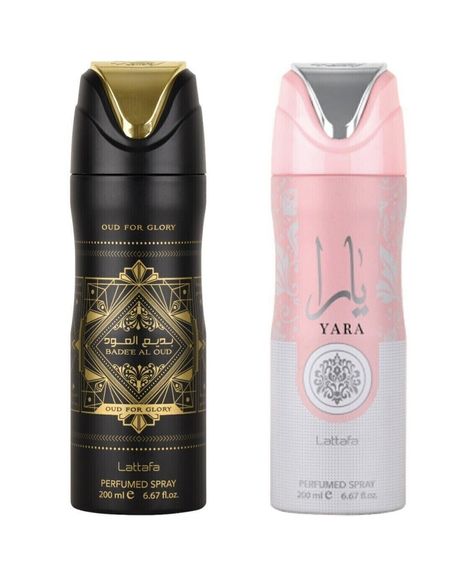 About this item:- Lattafa Yara & Oud For Glory Deodorant Perfumed Body Spray 200 ML - Duo Set Brand   Lattafa Fragrance Name  Yara & Oud Volume  200ml   This Perfume Deodorant is one of the most expensive and desireable perfume for men and women in the brand Lattafa . It has an intoxicating scent that can be quite potent. The Brand Lattafa are using Oud and Musk Fragrance as a base notes to create some amazing fragrances both homme and femme The Classic Fragrance formulations that help to keep away the elements that make you smell bad & help to keep you fresh all day long. The brand Lattafa also gives different variants of Imported Arabic Fragrances like Oud, Musk, and Other Quality Premium Fragrances which Last for more than 12 Hours, A Perfumed Spray also Suitable for Daily Wear. Lattafa Lattafa Yara, Musk Fragrance, Perfume Body Spray, Perfume For Men, Most Expensive, Perfume Spray, Smell Good, Body Spray, Deodorant