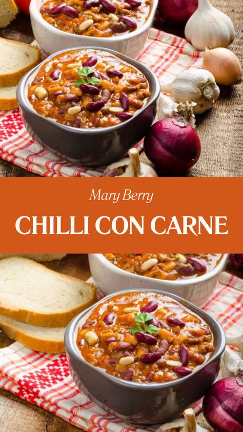 Mary Berry Chilli Con Carne Chillies Recipes, Best Chilli Recipe, Chilli Beef Recipe, Recipes With Diced Tomatoes, Chilli Con Carne Recipe, Turkey Chilli, Carne Recipe, Easy Chilli, Con Carne Recipe