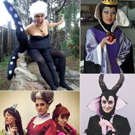 Wicked Awesome Disney Villain Halloween Costumes Disney Villains Diy Costume, Disney Villian Trunk Or Treat, Best Villain Costumes, Villans Halloween Costumes, Famous Villains Costumes, Disney Villians Costume For Women, Diy Villian Costume Ideas For Women, Disney Villian Costumes For Women Diy, Disney Villians Costume Diy