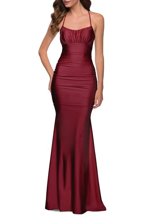 T1P9S La Femme Shiny Jersey Halter Mermaid Gown Body Con Dress Formal, Nordstrom Prom Dresses, Plastic Dress, Trumpet Dress, Trumpet Gown, Trumpet Skirt, Prom Style, Prom Designs, Designer Prom Dresses