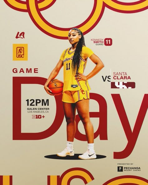 Game Day Post, Poster Design Minimalist, Sports Marketing Design, Gameday Graphics, Game Day Graphics, Usc Basketball, Sport Marketing, Sports Banners, Soccer Ideas