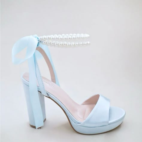 Brand New, Never Worn. Perfect Condition. Perfect Something Blue For A Wedding. Blue Boots For Wedding, Light Blue Shoes Heels, Cinderella Quinceanera Shoes, Blue Wedding Heels For Bride, Light Blue Platform Heels, Powder Blue Heels, Blue Quinceanera Shoes, Blue Heels Aesthetic, Blue And White Heels