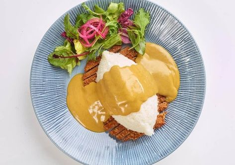 Curry Salad Dressing, Vegan Katsu, Wagamama Recipe, Vegan Katsu Curry, Vegan Fast Food Options, Katsu Curry Recipes, Curry Salad, Chicken Katsu Curry, Katsu Curry