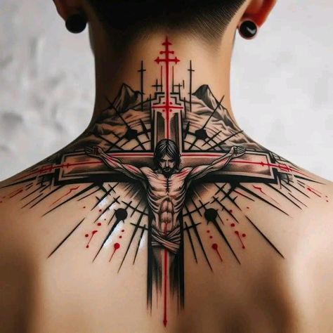 Neck Tattoo Design, Crucifix Tattoo, Titan Tattoo, Jesus Tattoo Design, Tattoo Design Tattoo, Man Tattoo, Cross Tattoo For Men, Back Of Neck Tattoo, Cross Tattoo Designs