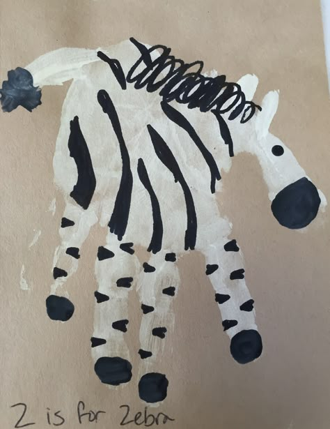 Letter Z handprint craft The Letter Z Activities For Preschool, Z Is For Handprint Craft, Letter X Handprint Craft, Zebra Handprint Craft, Letter Z Handprint Craft, Letter Z Crafts For Preschoolers Ideas, X Handprint Craft, Letter Y Handprint Craft, Letter Z Art Preschool