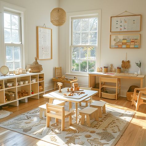 Daycare Center Kids Wooden Nursery Furniture Sets Childminders Playroom Home Daycare, Aesthetic Daycare Classroom, Daycare Sleeping Area Ideas, Daycare Ideas Room, Kindergarten Aesthetic, Daycare Aesthetic, Aesthetic Kindergarten, Day Care Room Ideas, Kids Play Corner