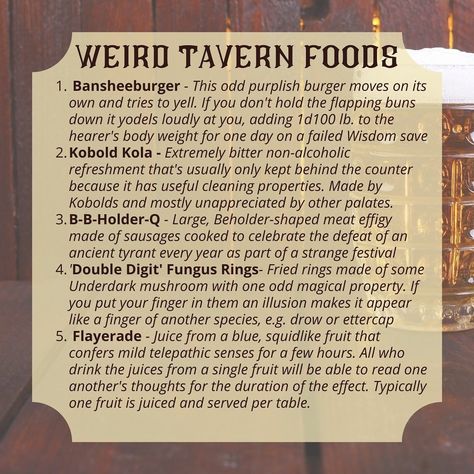 Fantasy Tavern, Fantasy Food, Things To Do In Chicago, Dnd Stories, Dnd Items, Dungeon Master's Guide, Campaign Planning, Dnd Funny, Team Building Exercises