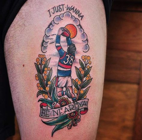 Not just your average AFL tattoo, done by Melbourne Tattoo Artist - Mark Lording. Melbourne Tattoo, Tattoos Designs, Article Design, Minimalist Tattoo, Tattoo Shop, Geometric Designs, Tattoo Artist, I Tattoo, Cool Tattoos