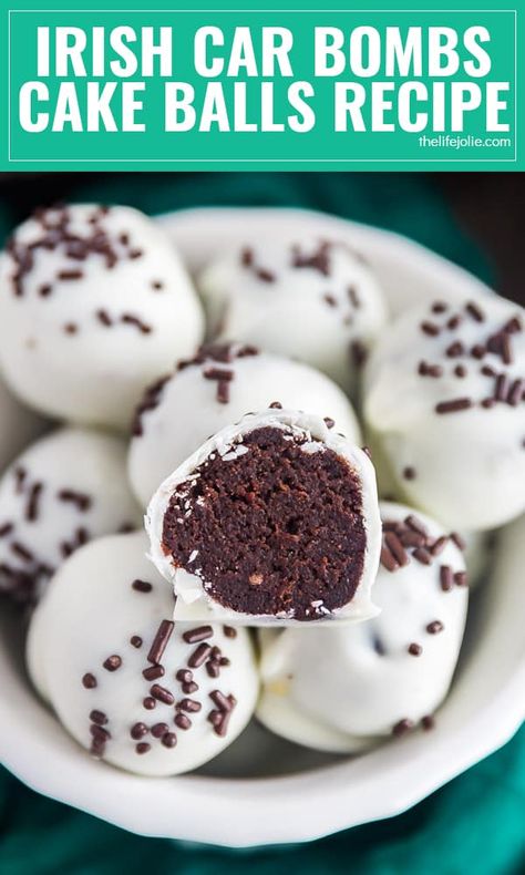 Irish Carbomb Cake, Boozy Cake Balls, Booze Balls Recipe, Desserts With Alcohol In Them, Boozy Cake Pops, Baileys Balls Recipe, Whiskey Balls Recipe, Boozy Balls, Booze Balls