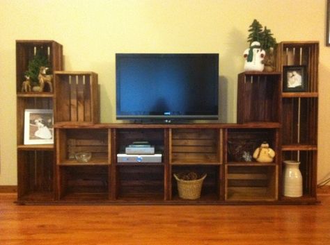 diy entertainment center out of crates | Entertainment stand made from crates. Bookshelf Entertainment Center, Crate Tv Stand, Diy Entertainment, Home Entertainment Centers, Diy Tv Stand, Dress Models, Crate Furniture, Diy Entertainment Center, Bookshelves Diy