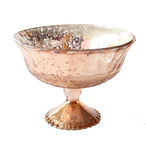 Blush Copper Mercury Glass Compote Bowl | Wedding Centerpieces | Afloral.com Flower Bowl Centerpiece, Diy Wedding Arrangements, Glass Vase Wedding Centerpieces, Mercury Vases, Makeup Ideas Contouring, Vintage Shabby Chic Wedding, Eye Makeup Glitter, Mercury Glass Vase, Gorgeous Wedding Makeup