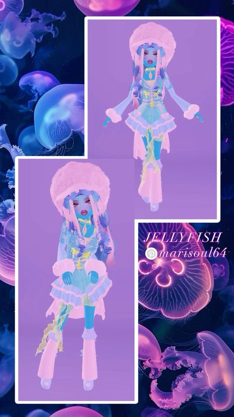 Aquatic Outfit Inspo Dti, Jellyfish Dti Outfit, Dti Aquatic Theme Outfits, Dress To Impress Aquatic Theme, Jellyfish Dress To Impress, Dress To Impress Theme Aquatic, Jellyfish Minecraft, Koi Fish Dress To Impress, Jellyfish Clothes