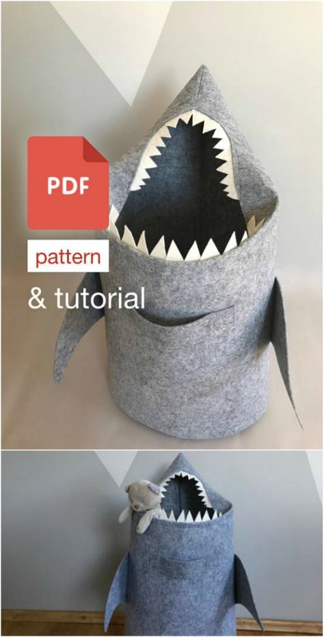 Shark Laundry Basket, Laundry Bags Diy, Laundry Hamper Diy, Handmade Bags Patterns, Baby Room Decor Diy, Kids Laundry Hamper, Laundry Basket Holder, Kids Laundry Basket, Shark Nursery