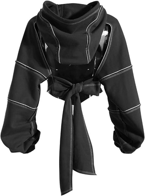 Womens Cutout Super Crop Hoodie Backless Long Sleeve Gothic Punk Y2K Sweatshirt Tops Cut Out Hoodie, Techwear Hoodie, Hip Hop Aesthetic, Bandage Crop Top, Hip Hop Sweatshirts, Aesthetic Hoodie, Crop Top Hoodie, Cropped Pullover, Dark Wear