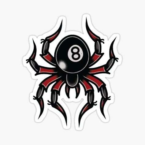 8ball Spider Tattoo, Traditional 8 Ball Tattoo, 8 Ball Spider Tattoo, Old School Spider Tattoo, American Traditional Spider, 8 Ball Drawing, Eight Ball Tattoo, Eightball Tattoo, Traditional Spider Tattoo