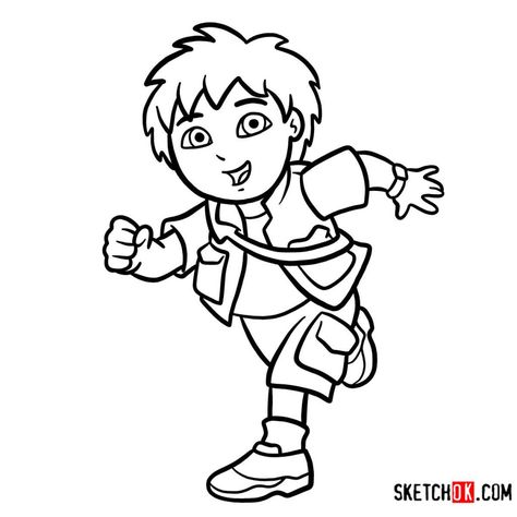 How to draw Diego | Dora the Explorer Diego Dora The Explorer, Diego Dora, Dora Drawing, Sketching Tutorial, Sketches Tutorial, Dora The Explorer, Cartoons Series, Guided Drawing, Mini Canvas Art