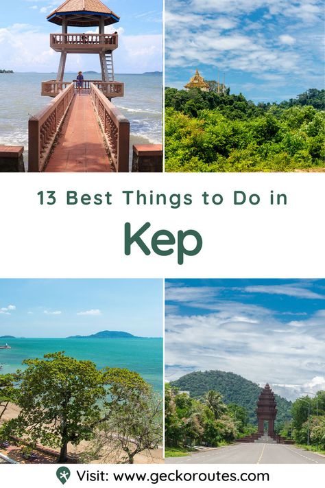 Kep is only 30 minutes from Kampot, another popular town in Cambodia, so the things to do in Kampot are also the same things to do in Kep. Our list of 13 awesome things to do in Kep and Kampot, does feature fun things to do in Kep like eating at Kep Crab Market and relaxing at Kep Beach. Want to read the full list? Tap the pin and start planning your trip to Kep. Kampot, Awesome Things, Fun Things, Cambodia, The Things, 30 Minutes, Crab, Fun Things To Do, Bucket List